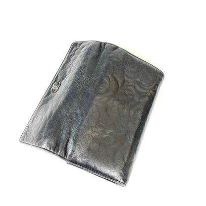 Camellia Lambskin Leather Wallet in Black