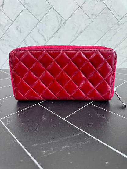 Chanel Fuchsia Patent Leather Quilted Zippy Wallet