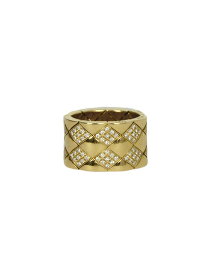 Chanel 18k Yellow Gold & Diamond Coco Crush Matelasse Thick Band Ring sz 5.5