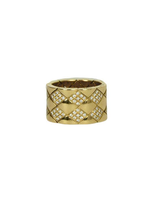 Chanel 18k Yellow Gold & Diamond Coco Crush Matelasse Thick Band Ring sz 5.5