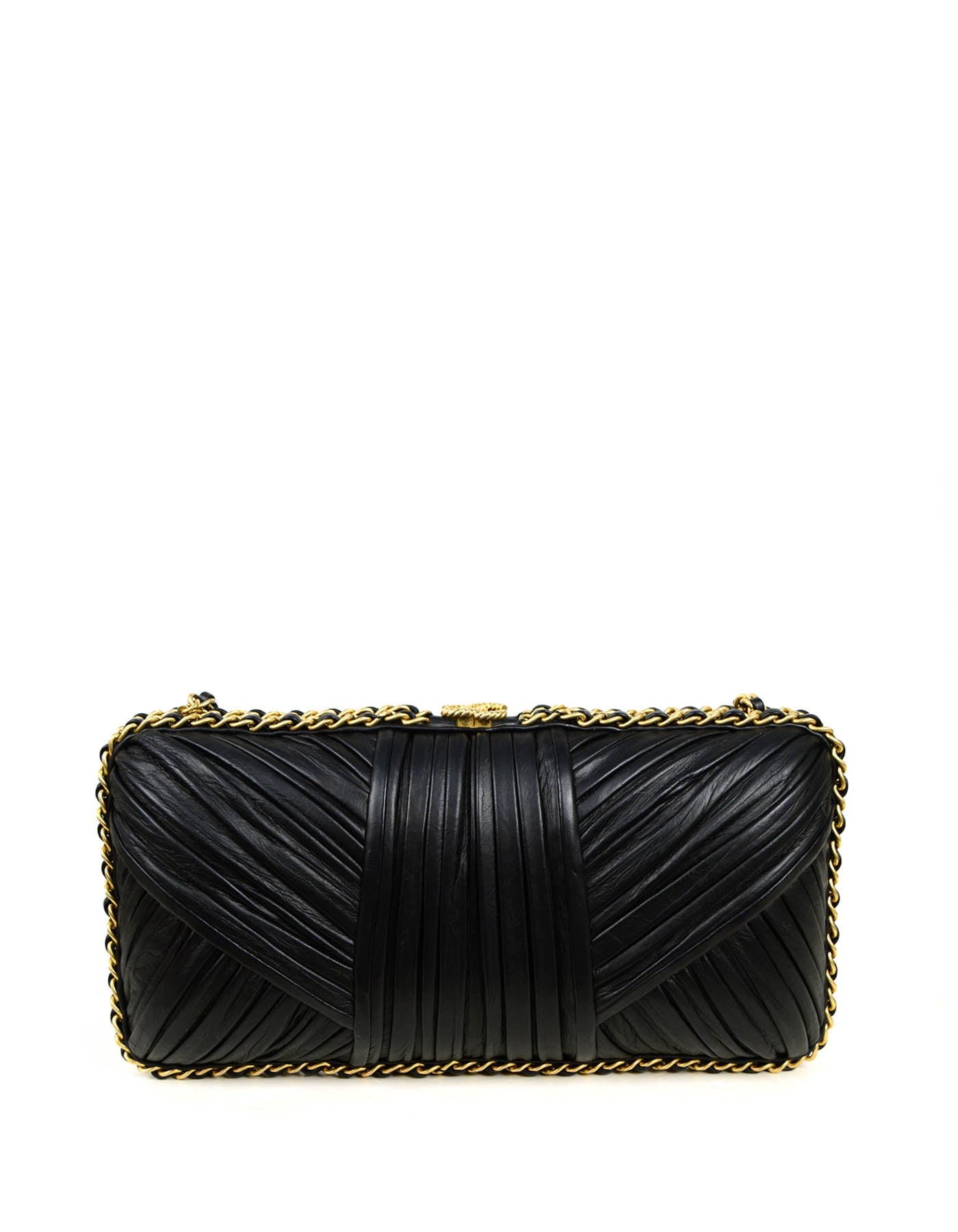 Chanel Black Pleated Chain Around Clutch Bag w/ Crossbody Strap