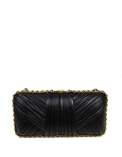 Chanel Black Pleated Chain Around Clutch Bag w/ Crossbody Strap