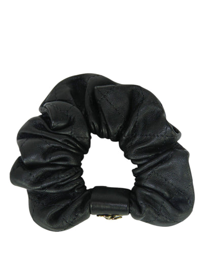 Chanel '21 Black Lambskin Quilted CC Hair Scrunchie