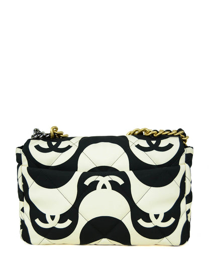 Chanel 2021 Black/ Ecru Fabric CC Printed Large 19 Flap Bag
