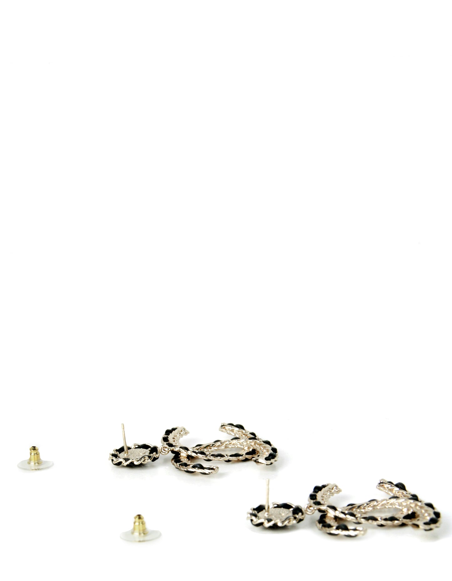 Chanel 2022 Gold/Black Leather Large hanging CC Earrings