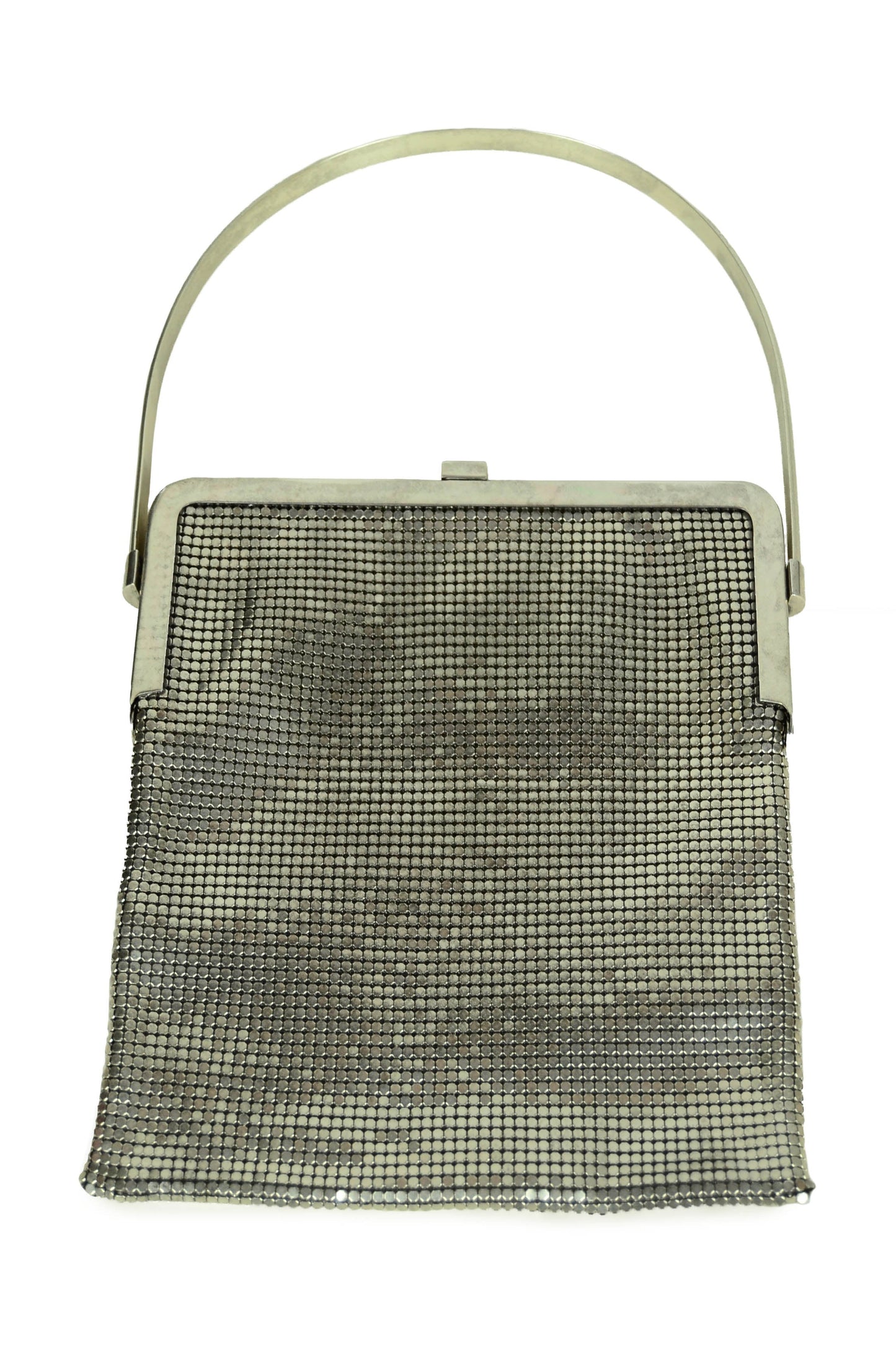 Chanel 1990s Vintage Rare Silvertone Mesh Chain Logo Handbag