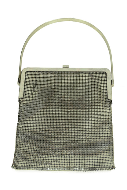 Chanel 1990s Vintage Rare Silvertone Mesh Chain Logo Handbag