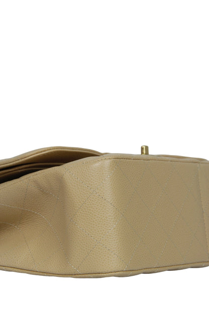 Chanel Beige Caviar Leather Double Flap Jumbo Bag