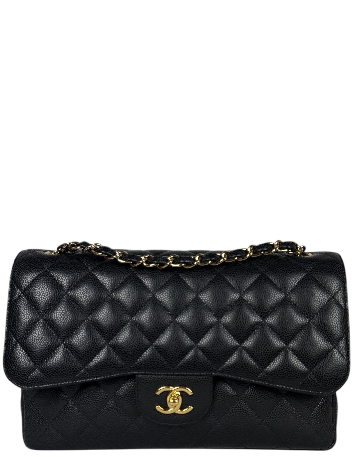 Chanel Black Caviar Leather Double Flap Jumbo Bag