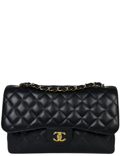 Chanel Black Caviar Leather Double Flap Jumbo Bag