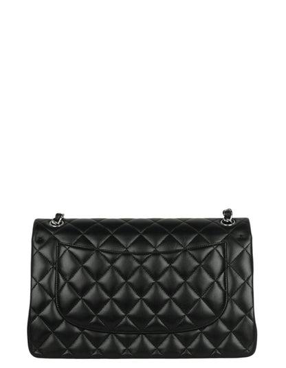 Chanel Black Lambskin Leather Double Flap Jumbo Bag