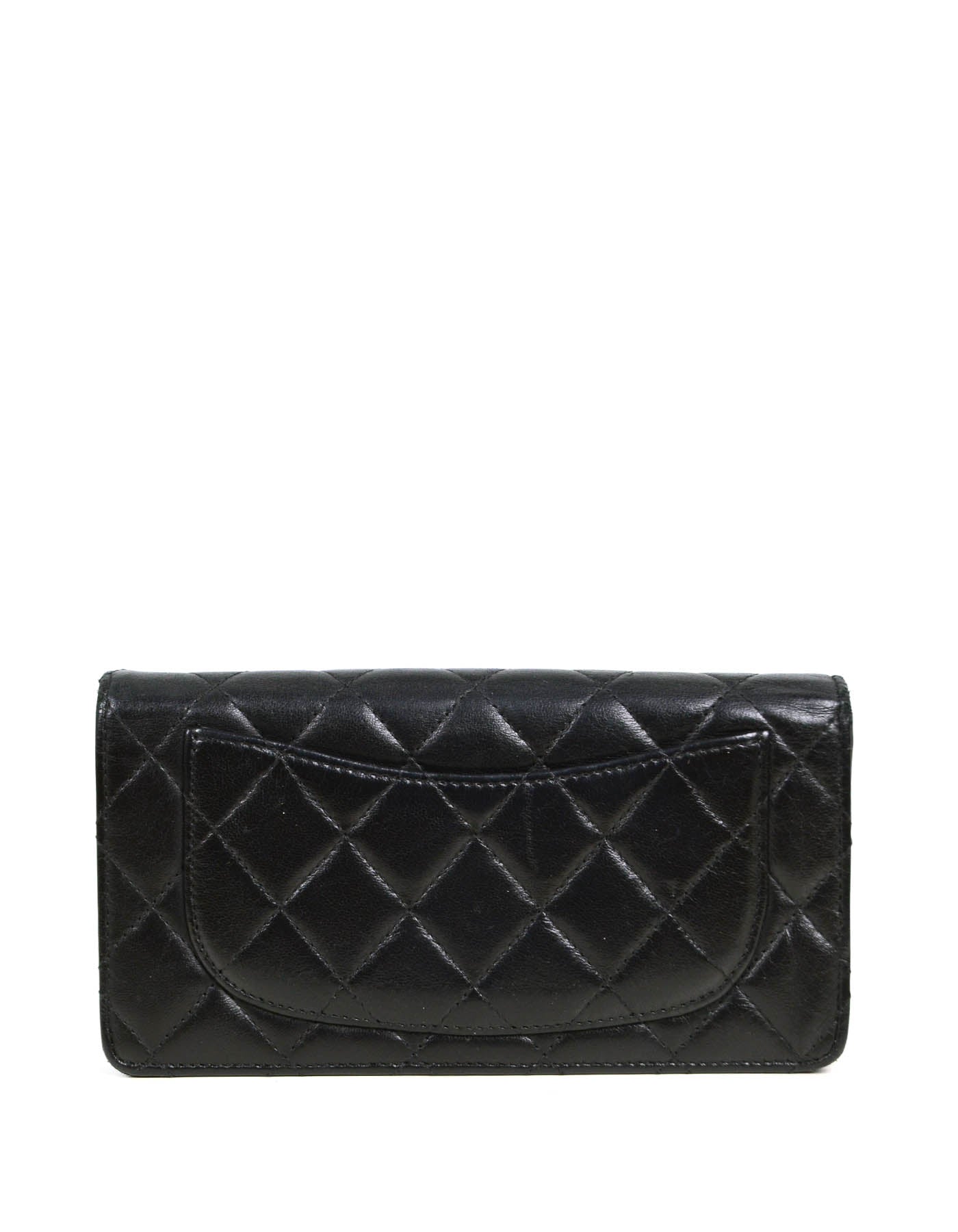 Chanel Black Lambskin Leather Quilted Yen Wallet