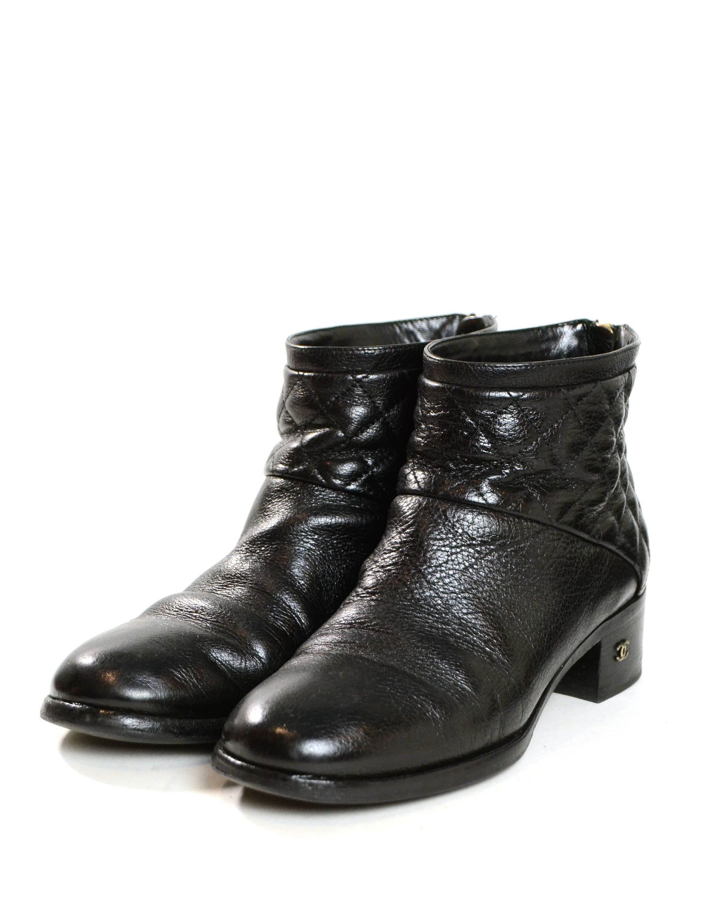 Chanel Black Quilted Leather Ankle Booties sz 38.5