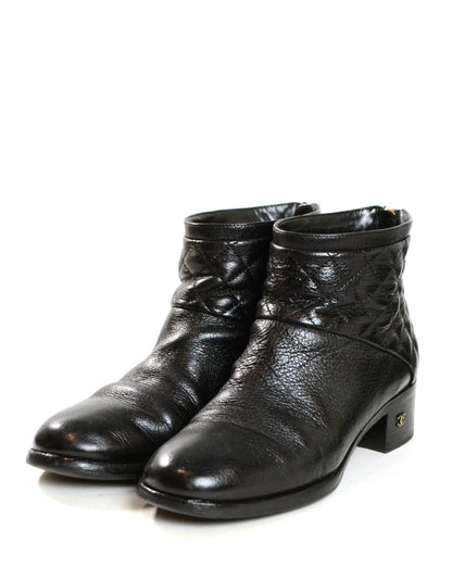 Chanel Black Quilted Leather Ankle Booties sz 38.5