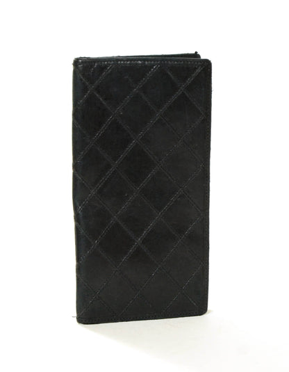 Chanel Black Leather Quilted Checkbook Wallet