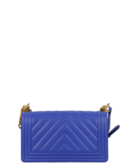 Chanel Cobalt Caviar Chevron Quilted Medium Boy Bag
