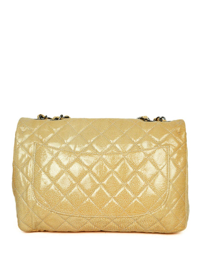 Chanel Cream Crumpled Patent Quilted Single Flap Jumbo Classic Bag