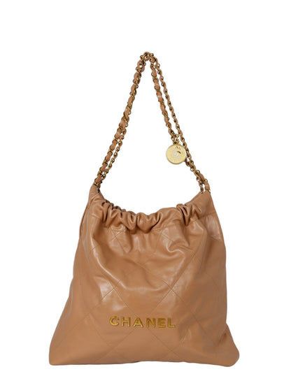 Chanel Dark Beige Leather Quilted Chanel 22 Tote Bag