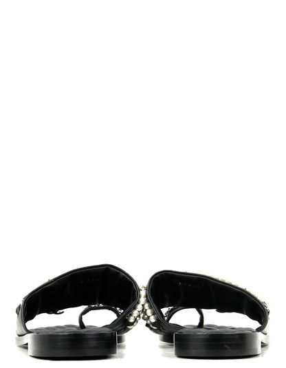 Chanel Pearl and Leather Laced Chain Sandals sz 39C