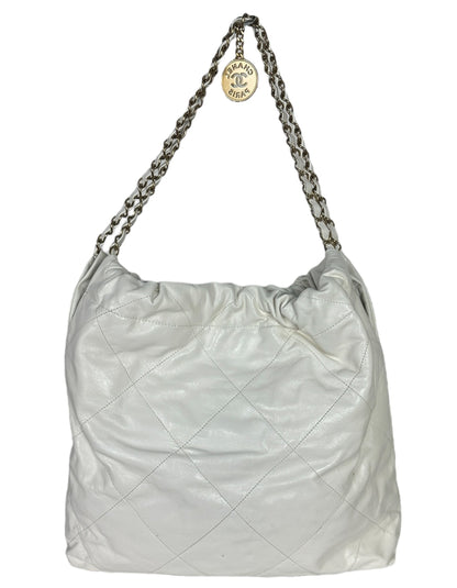Chanel White Leather Quilted Chanel 22 Tote