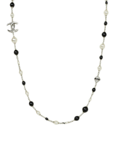 Chanel Black Bead & Faux Pearl Necklace with Strass Crystal CC & Beads