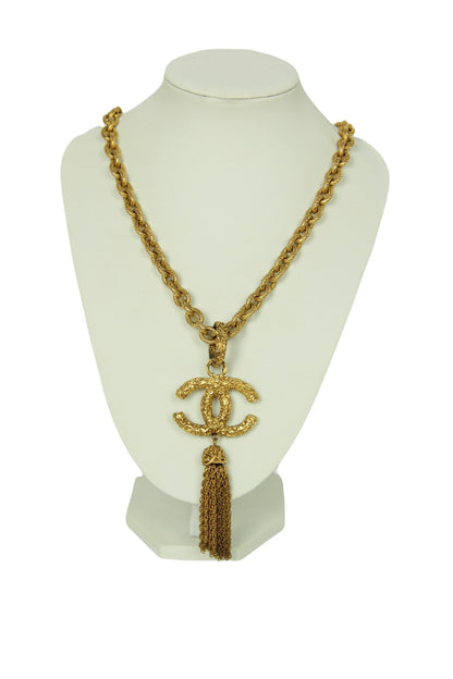 Chanel '90s Gold Vintage Textured CC Tassel Necklace