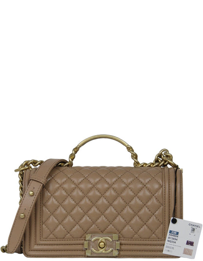 Chanel 2023 NWT Dark Beige Caviar Medium Top Handle Boy