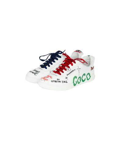 Chanel 2019 White Canvas & Calfskin Leather Pharrell Williams Graffiti Sneakers sz 39