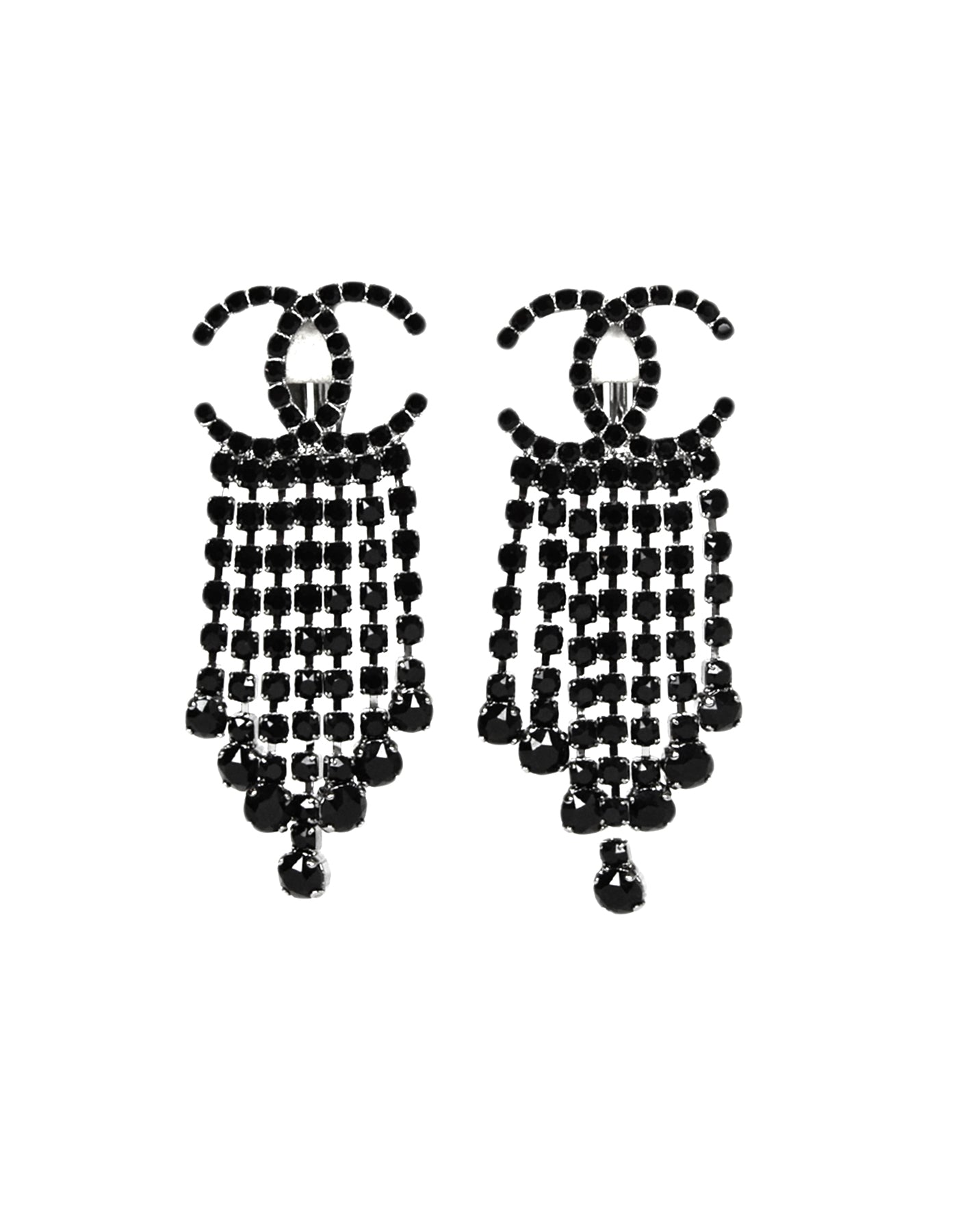 Chanel Black Crystal  CC Drop Earrings