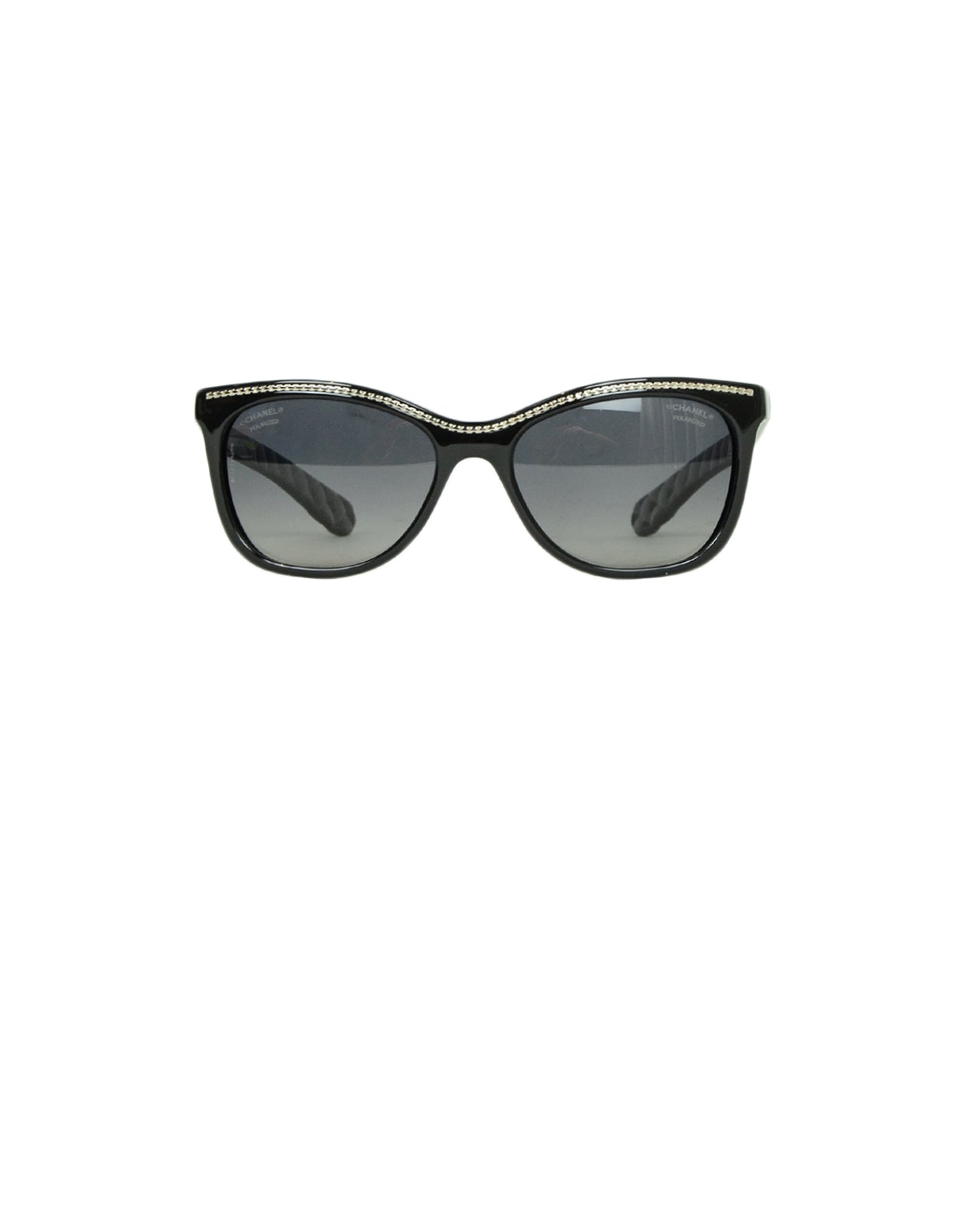 Chanel Black Acetate Polarized Sunglasses w/ Chain Inlay