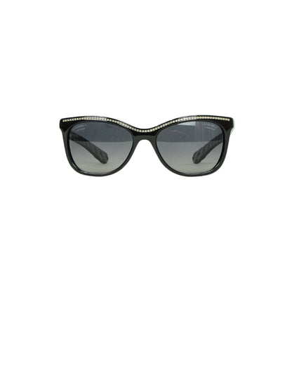 Chanel Black Acetate Polarized Sunglasses w/ Chain Inlay