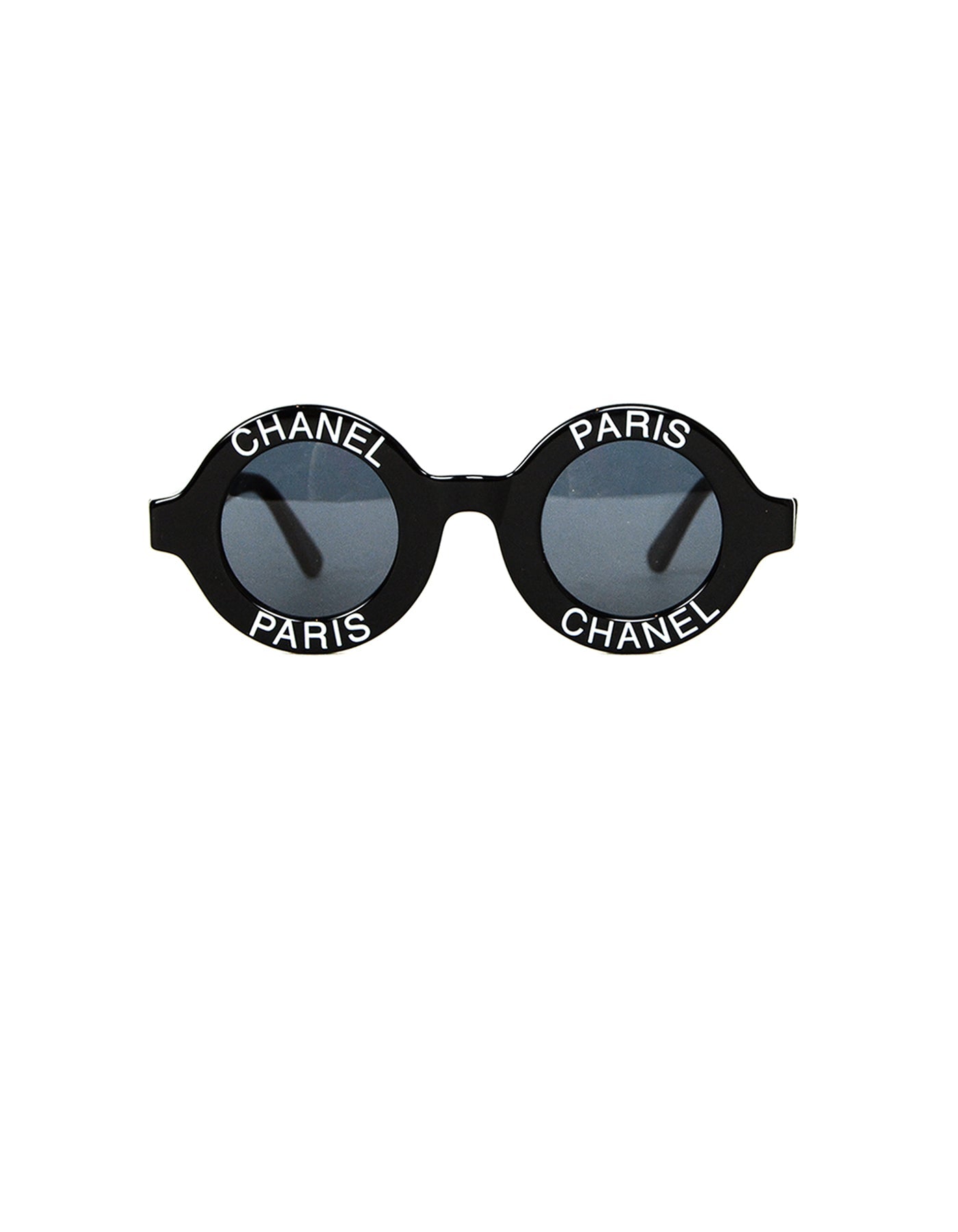Chanel Vintage '90s Black Round Sunglasses w/ CHANEL PARIS
