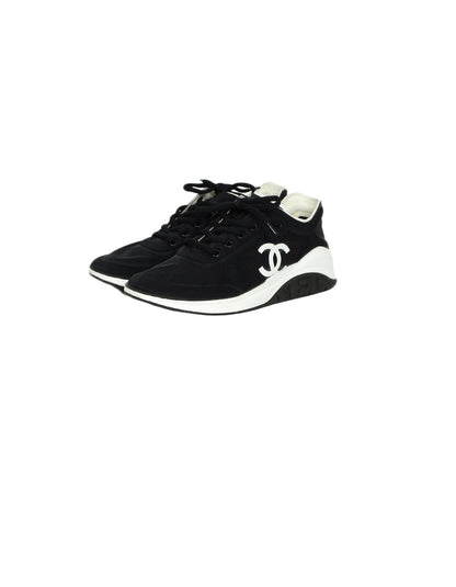 Chanel 2019 Black White Lycra CC Trainers Sneakers sz 39