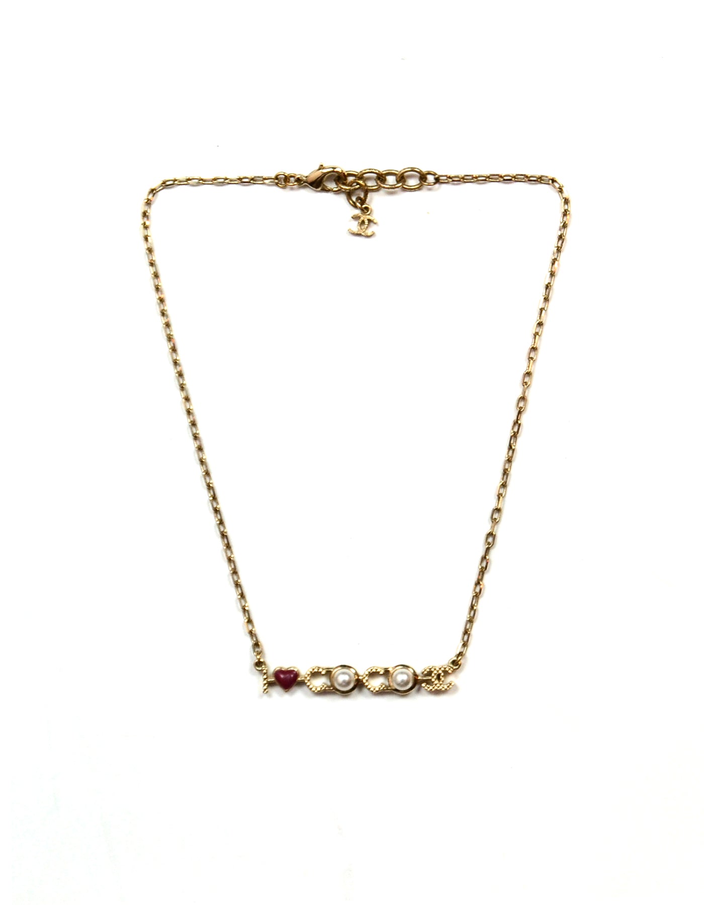 Chanel Goldtone "I Love Coco" Faux Pearl and Enamel Necklace