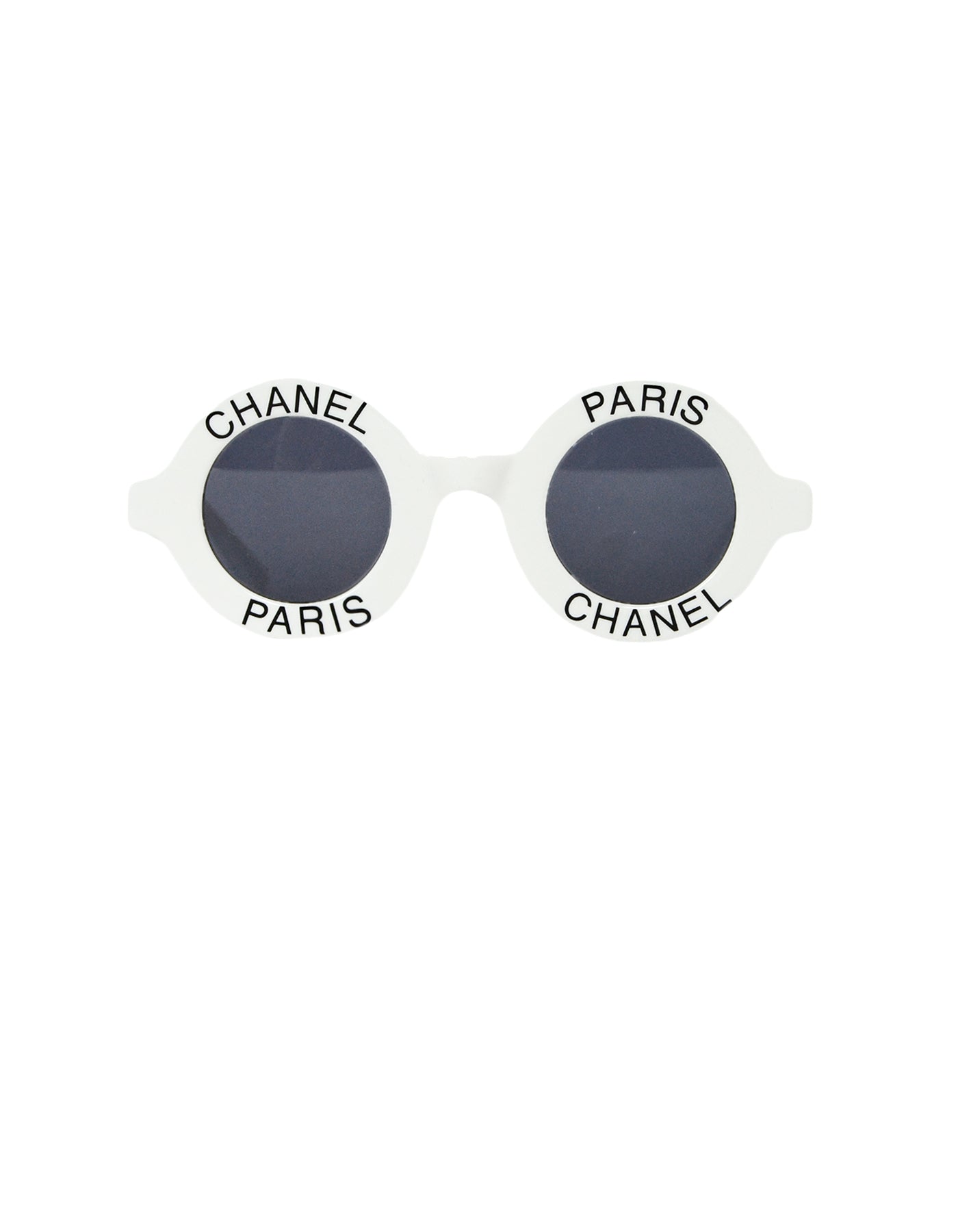 Chanel Vintage '90s White Round Frame Sunglasses w/ Chanel Paris