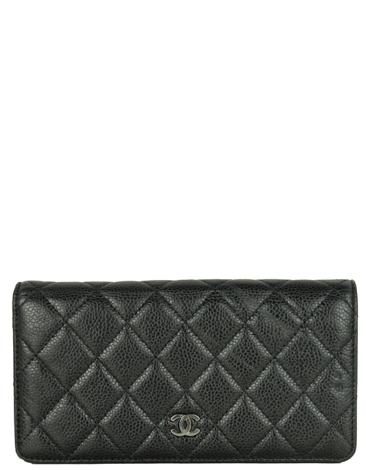 Chanel Black Caviar Leather Quilted Yen Wallet