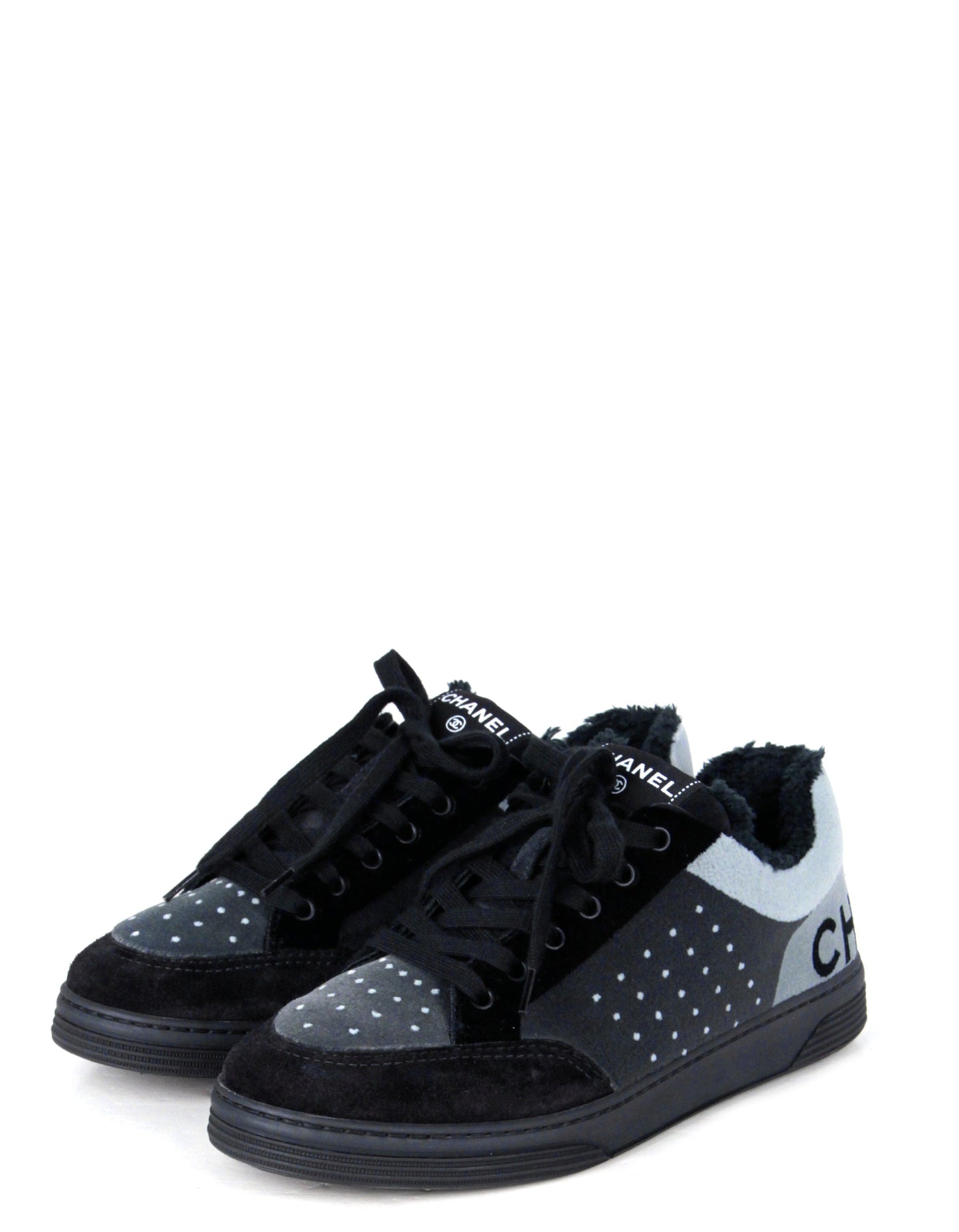 Chanel 2021 Grey/Black Velvet Sneakers sz 38