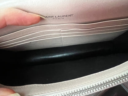 Yves Saint Laurent (YSL) Pale Pink Croc Kate Chain Wallet Silver Hardware