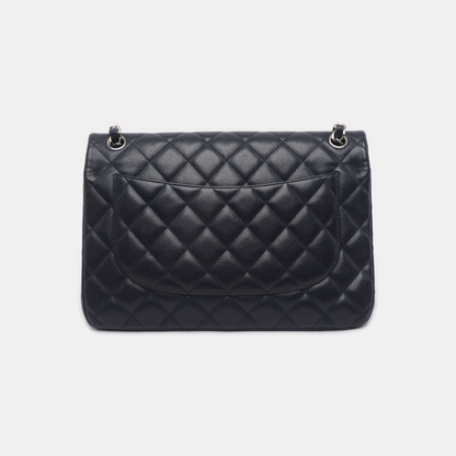 Chanel Classic Flap Jumbo Midnight Navy Caviar Leather Double Flap Silver Hardware
