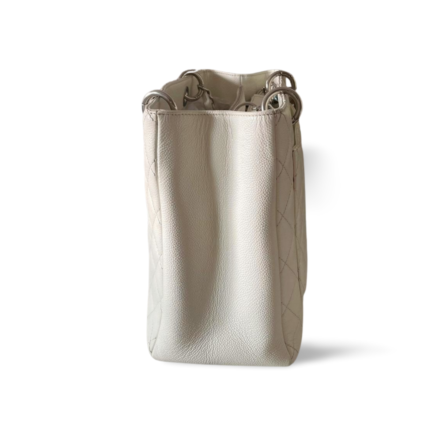Chanel Medium White Grand Shopping Tote bag in Caviar Leather with silver Hardware