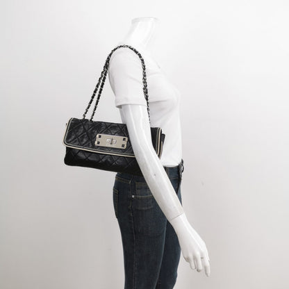 Chanel East West Mademoiselle Flap Bag 2008 Medium Black Leather Shoulder Bag