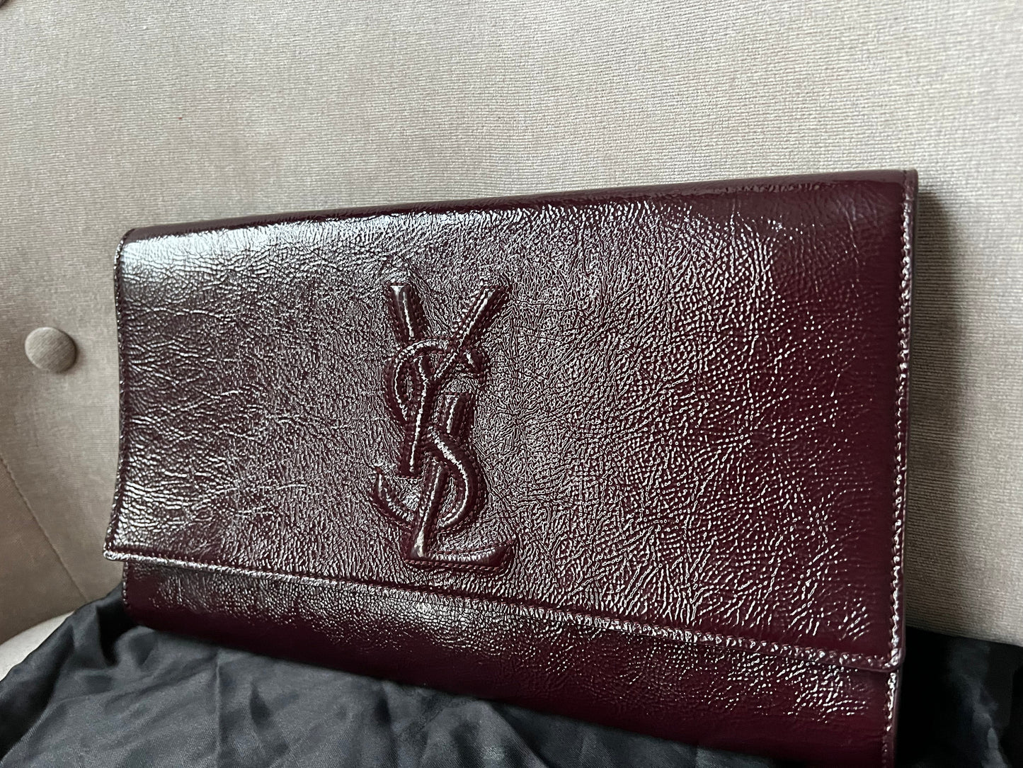 Yves Saint Laurent (YSL) Burgundy Patent Belle de Jour Clutch