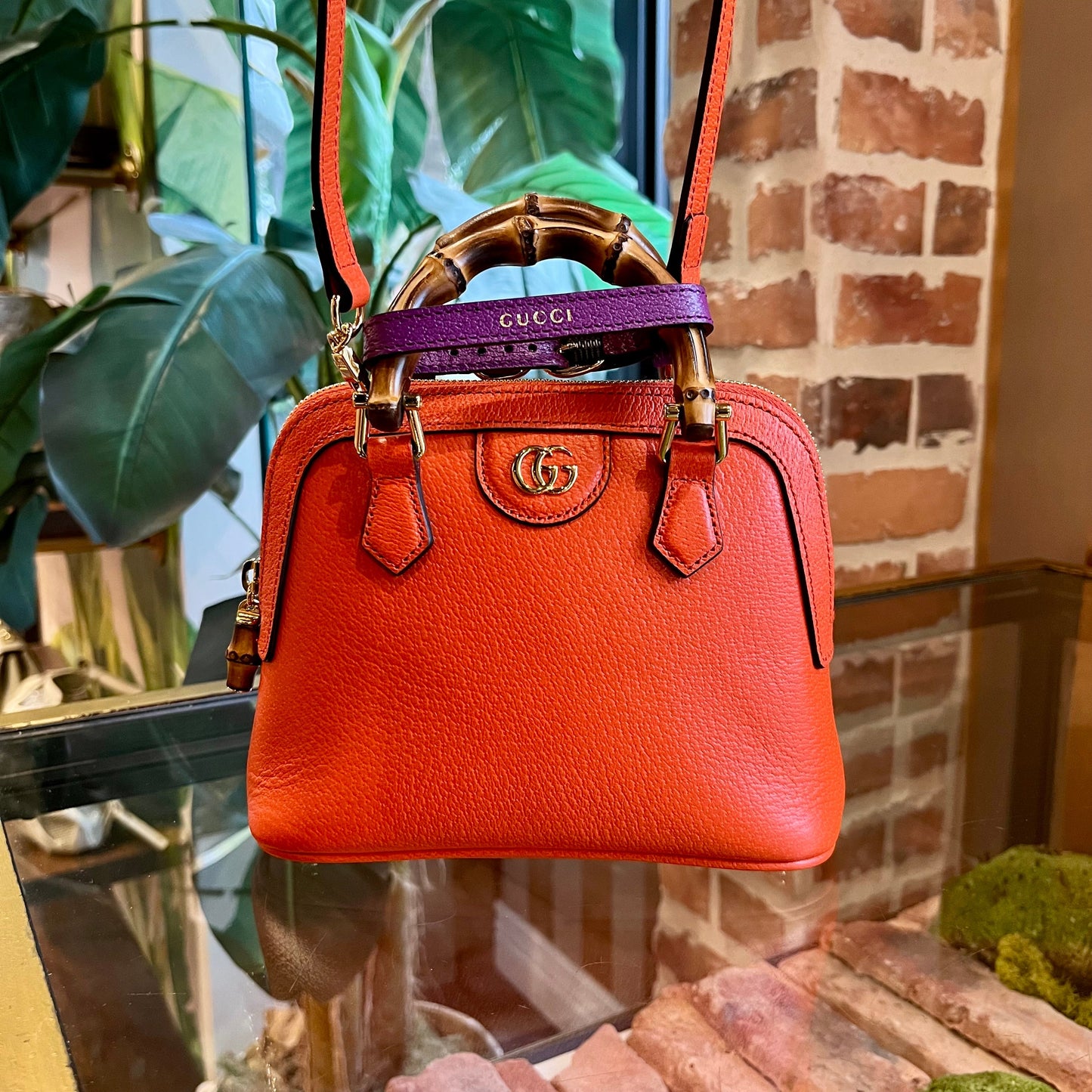 GUCCI Diana Mini Orange Leather Shoulder Bag
