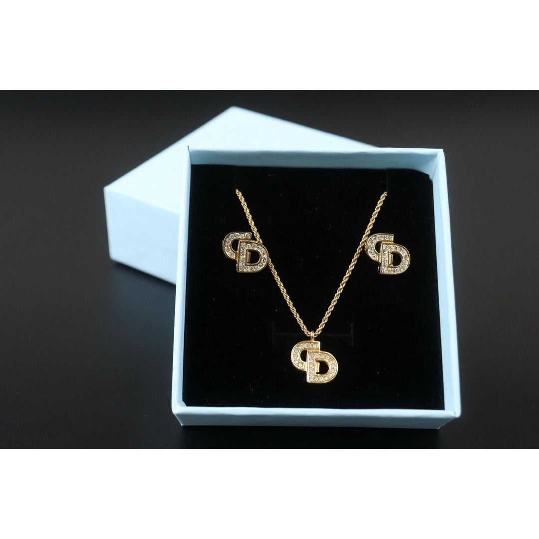 Very Good ( Rank A)  ｜ Dior CD Rhinestone Necklace Earring Set ｜24082214