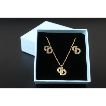 Very Good ( Rank A)  ｜ Dior CD Rhinestone Necklace Earring Set ｜24082214