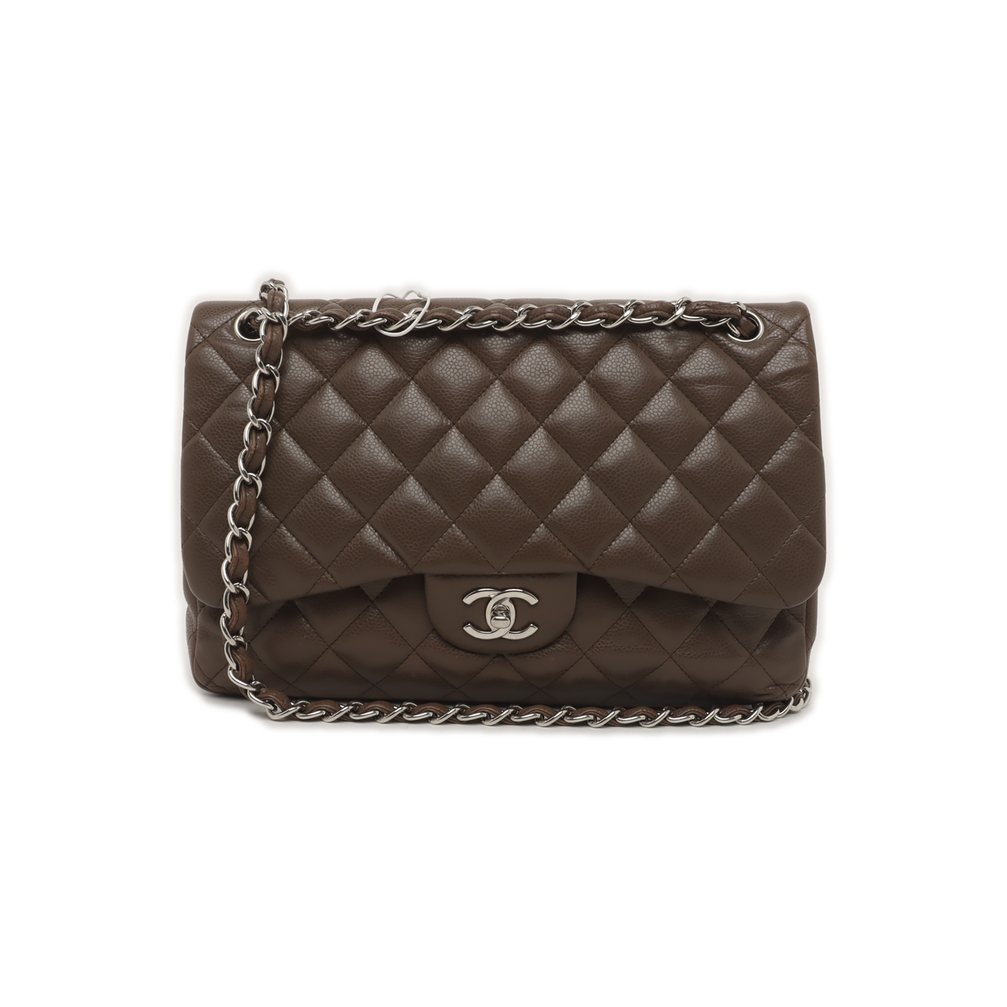 Chanel Classic Flap Jumbo 2012 Coffee Brown Caviar Leather Double Flap Silver Hardware