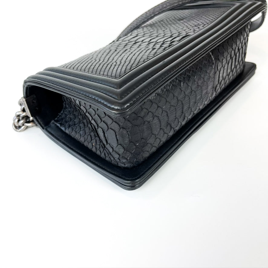Python Black Old Medium Boy Bag in Black with RHW