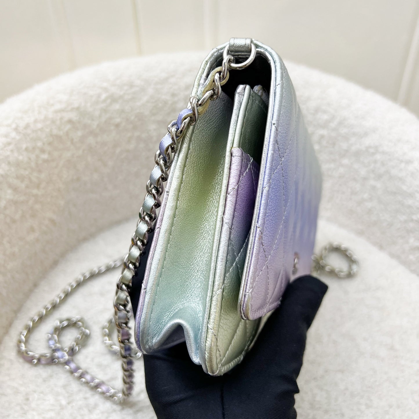 Chanel Classic Wallet on Chain WOC in 21K Iridescent Rainbow Calfskin and SHW