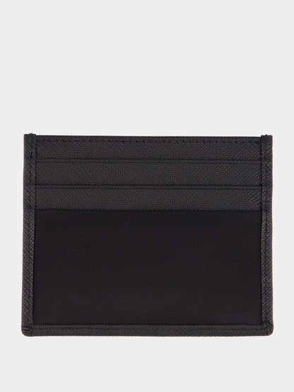 Black Re-Nylon and Saffiano Leather Card Holder