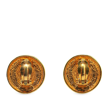 Gold Chanel Gold Plated Stars Round Clip on Earrings